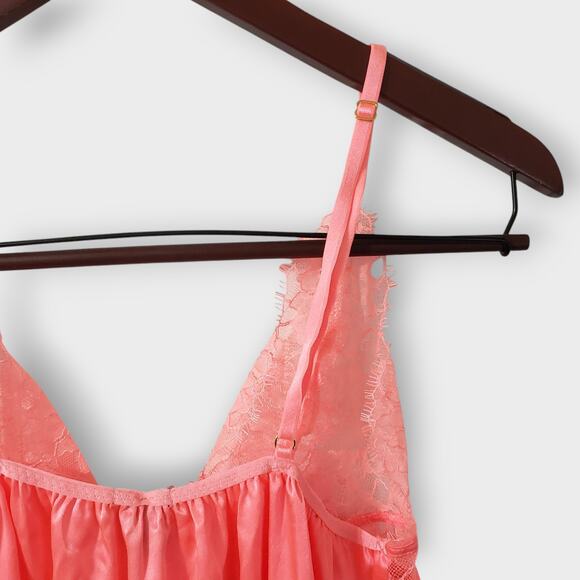 Victoria's Secret Coral Pink Satin Lace Babydoll Flyaway Camisole Medium Dainty - Picture 7 of 11